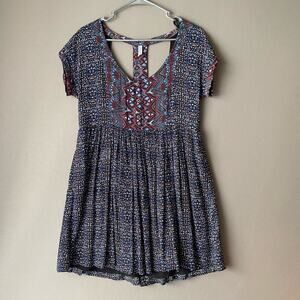 Free People sz‎ S blue tribal print mini boho shift dress